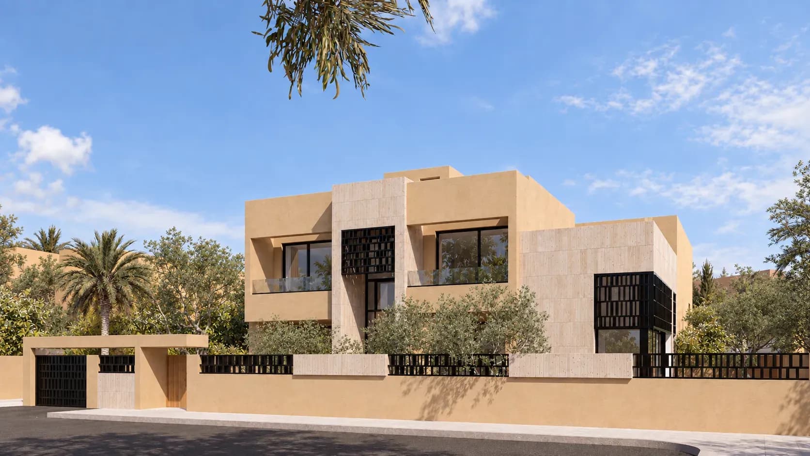 Villa AOH, perspective 3D de la façade et du mur de clôture