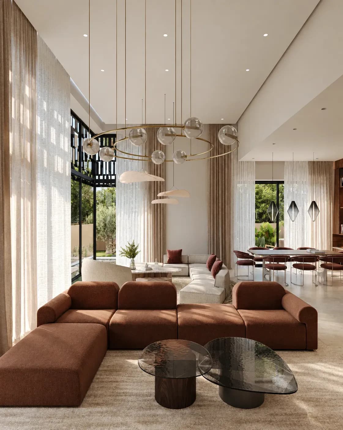 Villa AOH, perspective 3D du salon vu depuis la cuisine