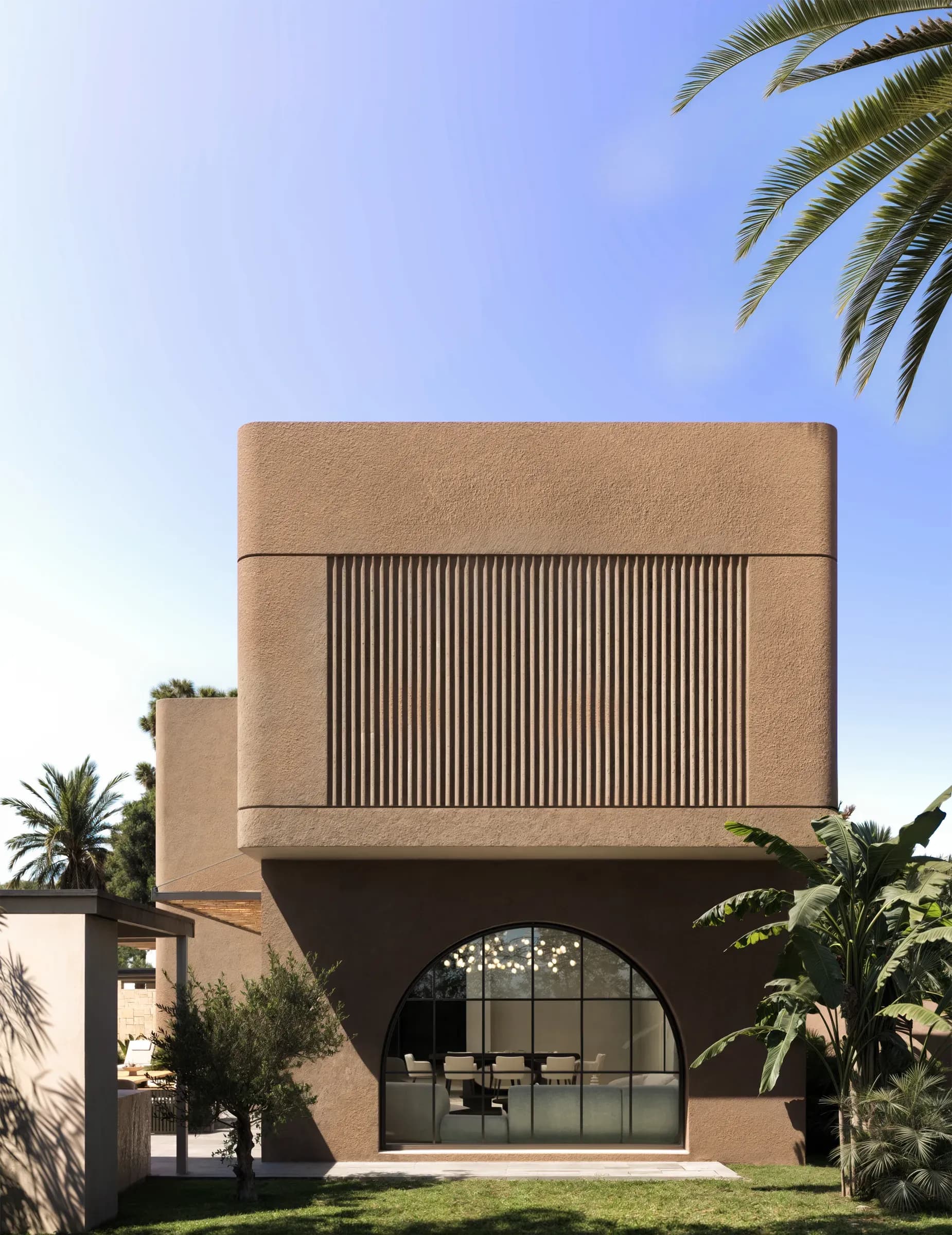 Villa B.A, perspective 3D de la façade latérale est