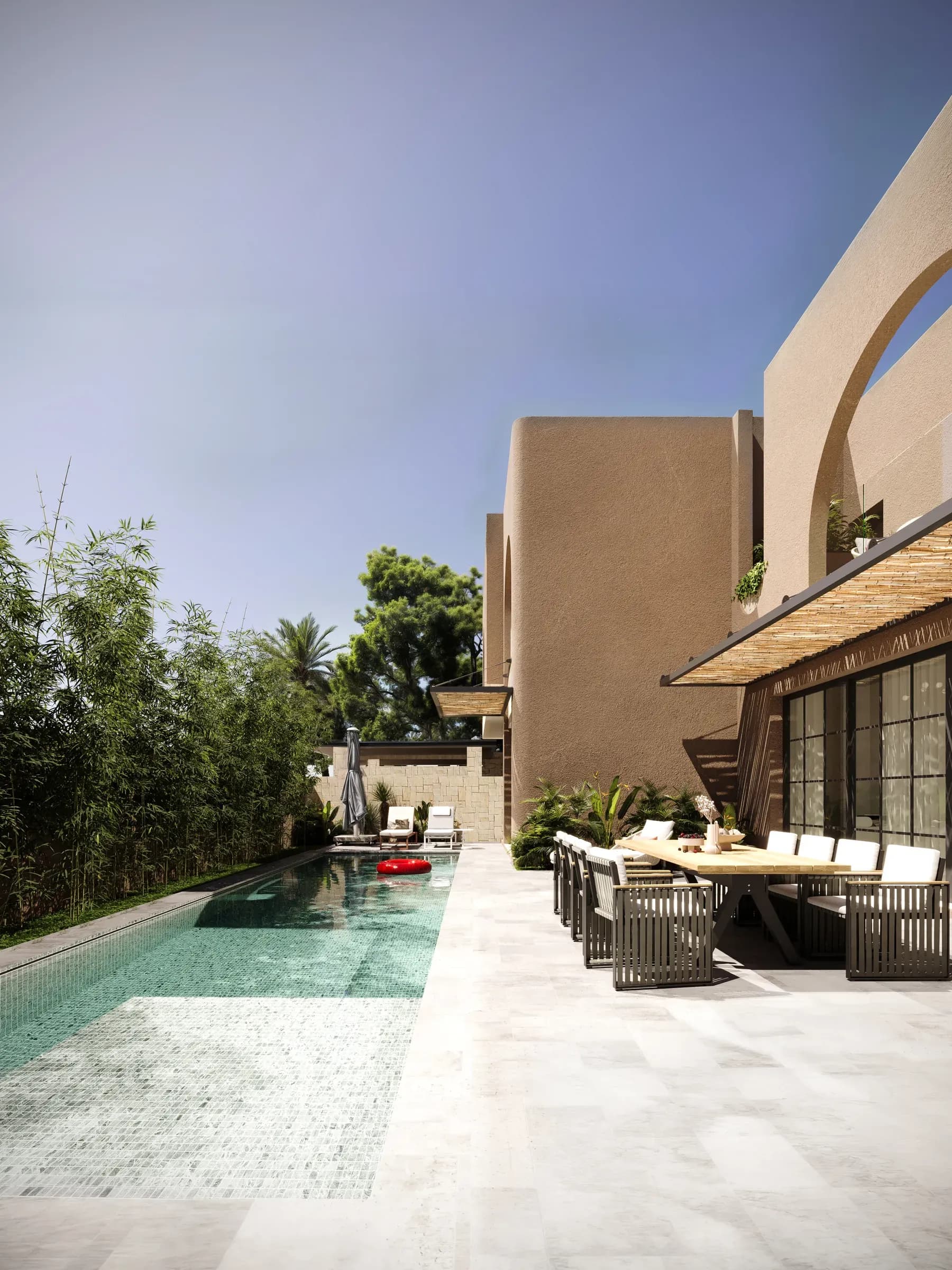 Villa B.A, perspective 3D de la terrasse au bord de la piscine