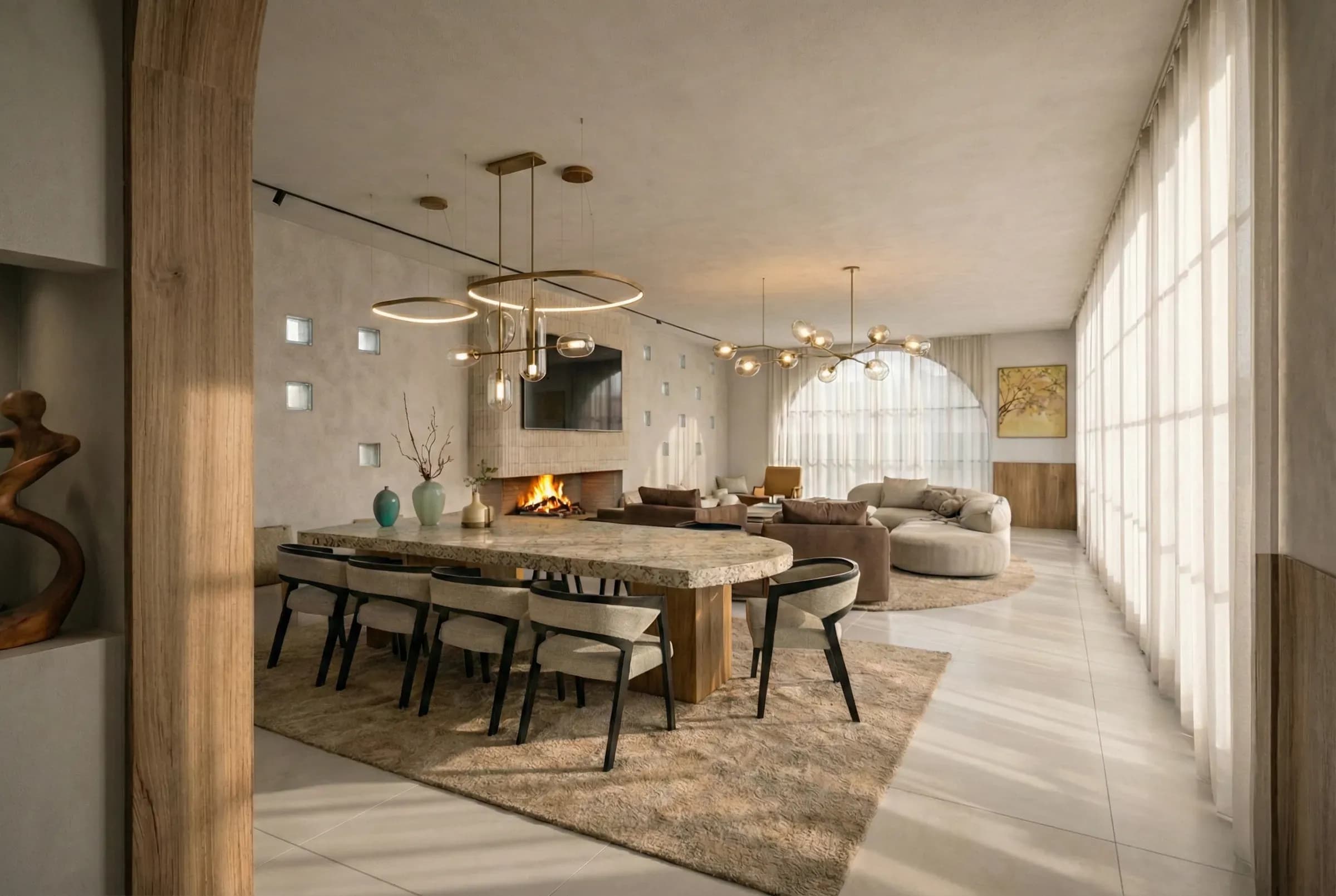 Villa B.A, perspective 3D du séjour et de la salle à manger