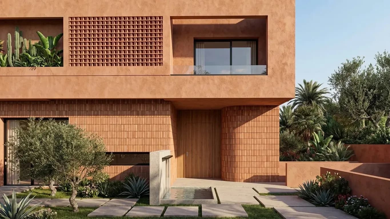 Villa M.O, perspective 3D de l'entrée et du jardin