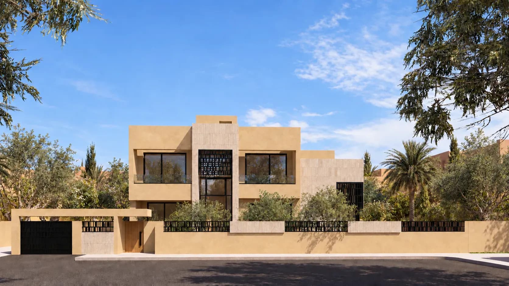 Villa AOH à Marrakech, perspective 3D de la façade sur rue